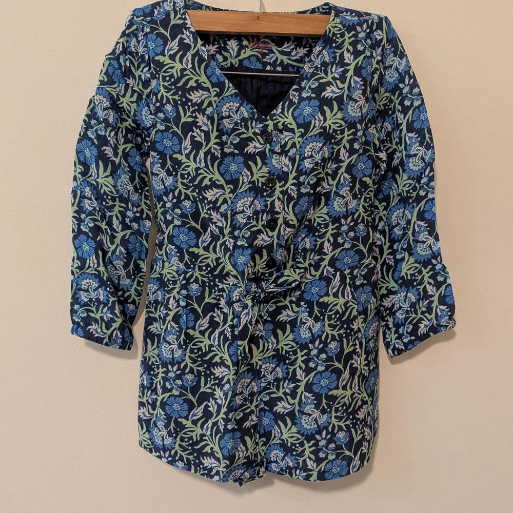 Vineyard Vines Blue Floral V-Neck Long Sleeve Romper Size 4T